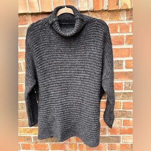Handmade Oversize Gray Knit Sweater Turtleneck,Open Rib. Soft Cuddly Feel,Size L